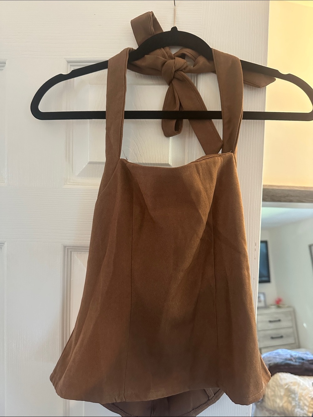 PrettyLittleThing Brown Tie- halter Crop Top